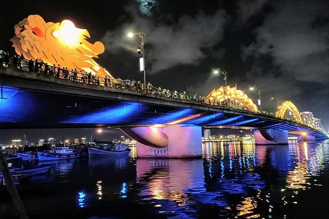 DA NANG NIGHTLIFE Tour with MARBLE MOUNTAIN & LADY BUDDHA STATUE, DRAGON BRIDGE - Marble Mountains: Caves, Pagodas, and Wartime Stories in Stone